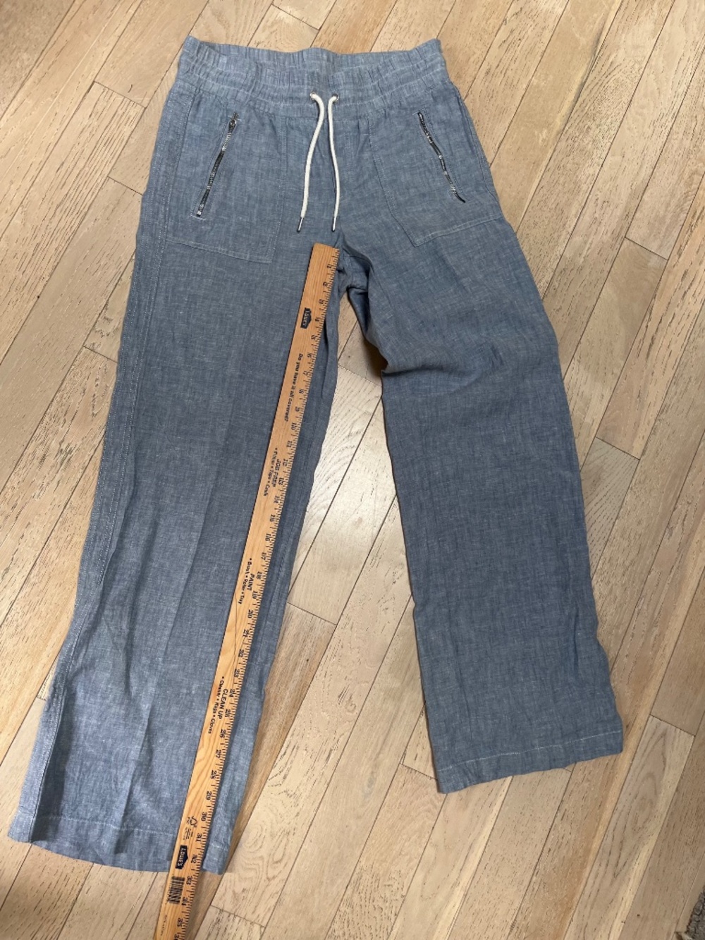 Athleta Cabo 100% Linen Wide Leg Pant Chambray Blue Womens Size 4 Tall 447244 - Picture 6 of 9